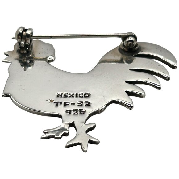 Vintage 925 Sterling Silver Rooster Multicolor Enamel Brooch Pin Mexico - Picture 4 of 5